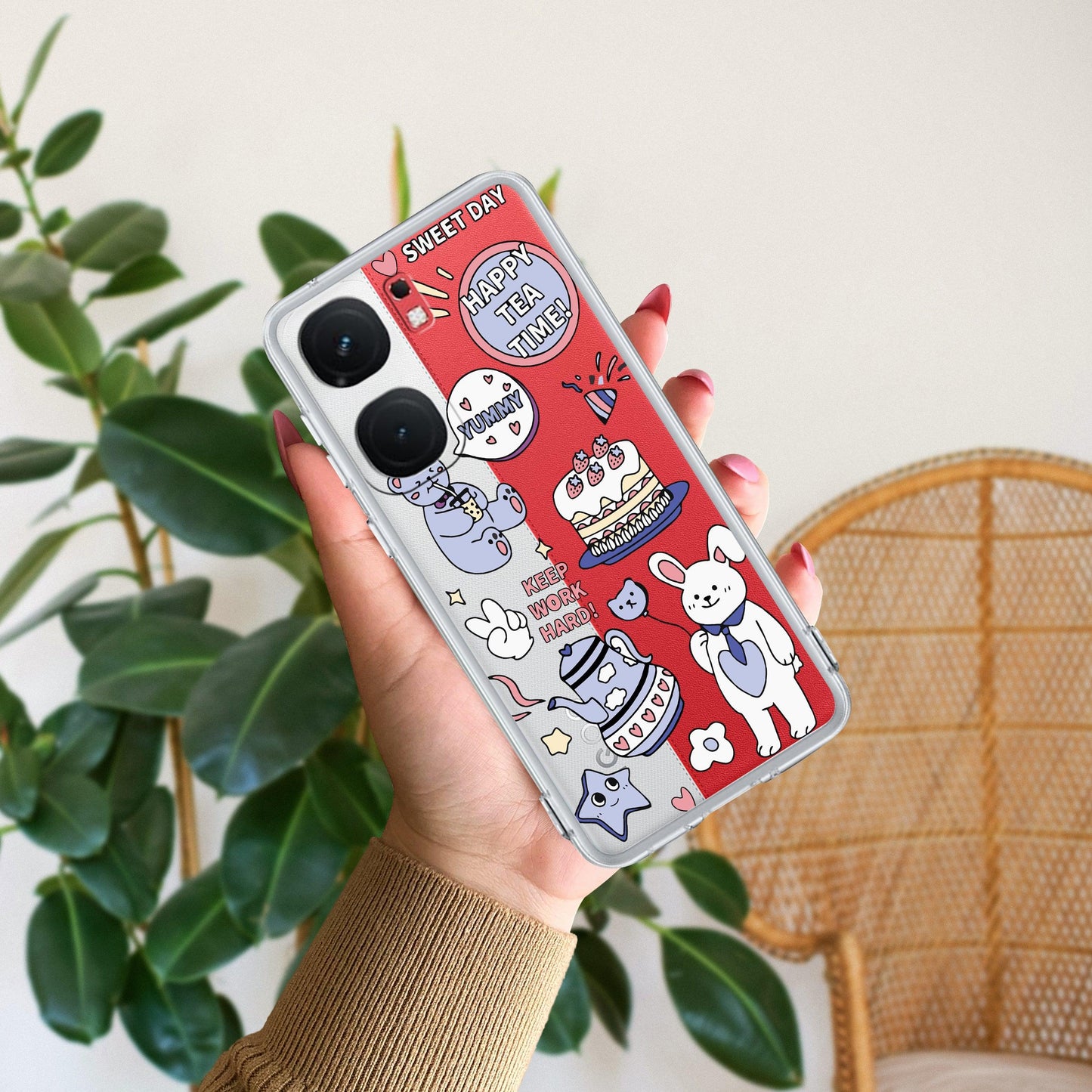 Happy Tea Time Transparent Silicon Case For iQOO - ShopOnCliQ