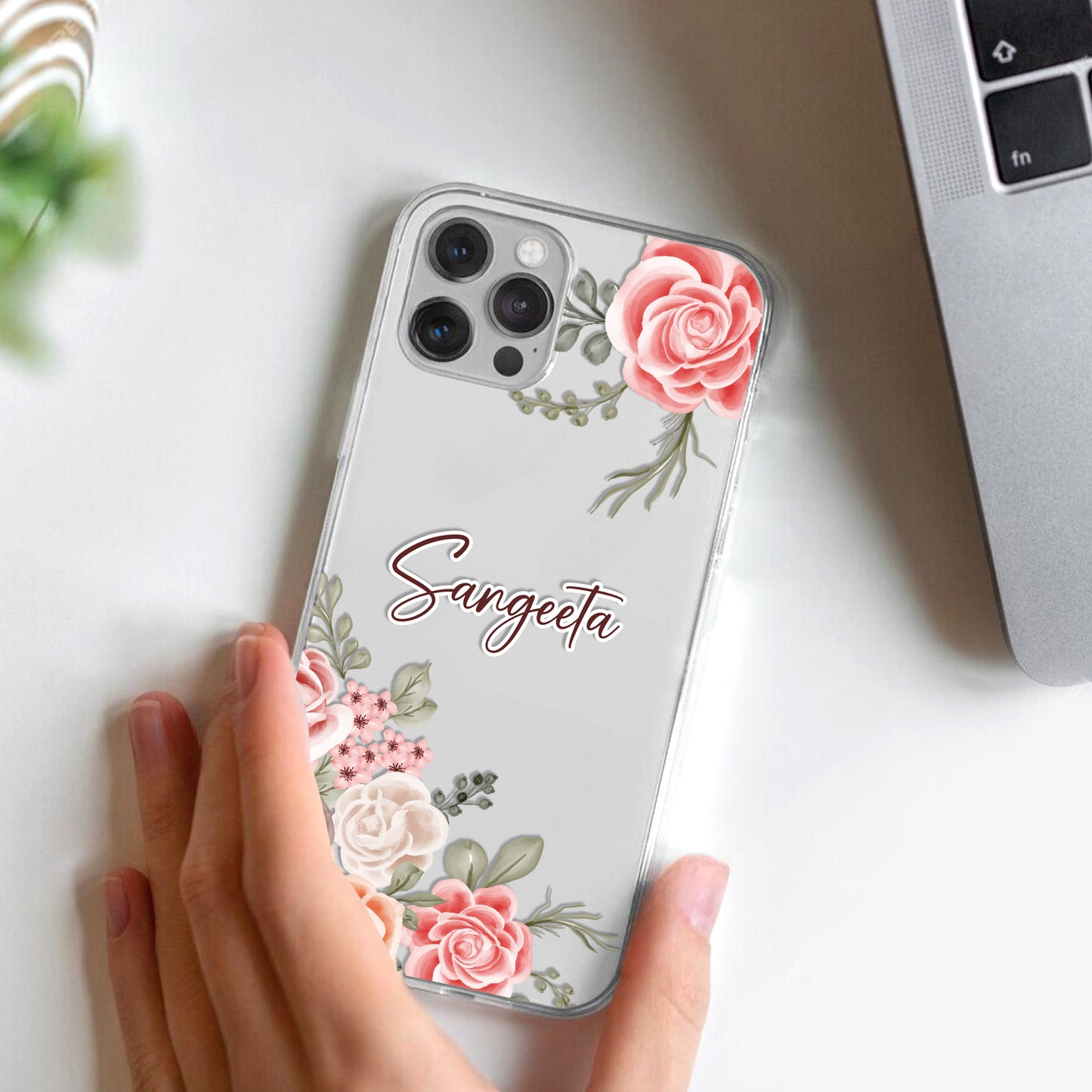 Pink Floral Transparent Silicon Case For iQOO
