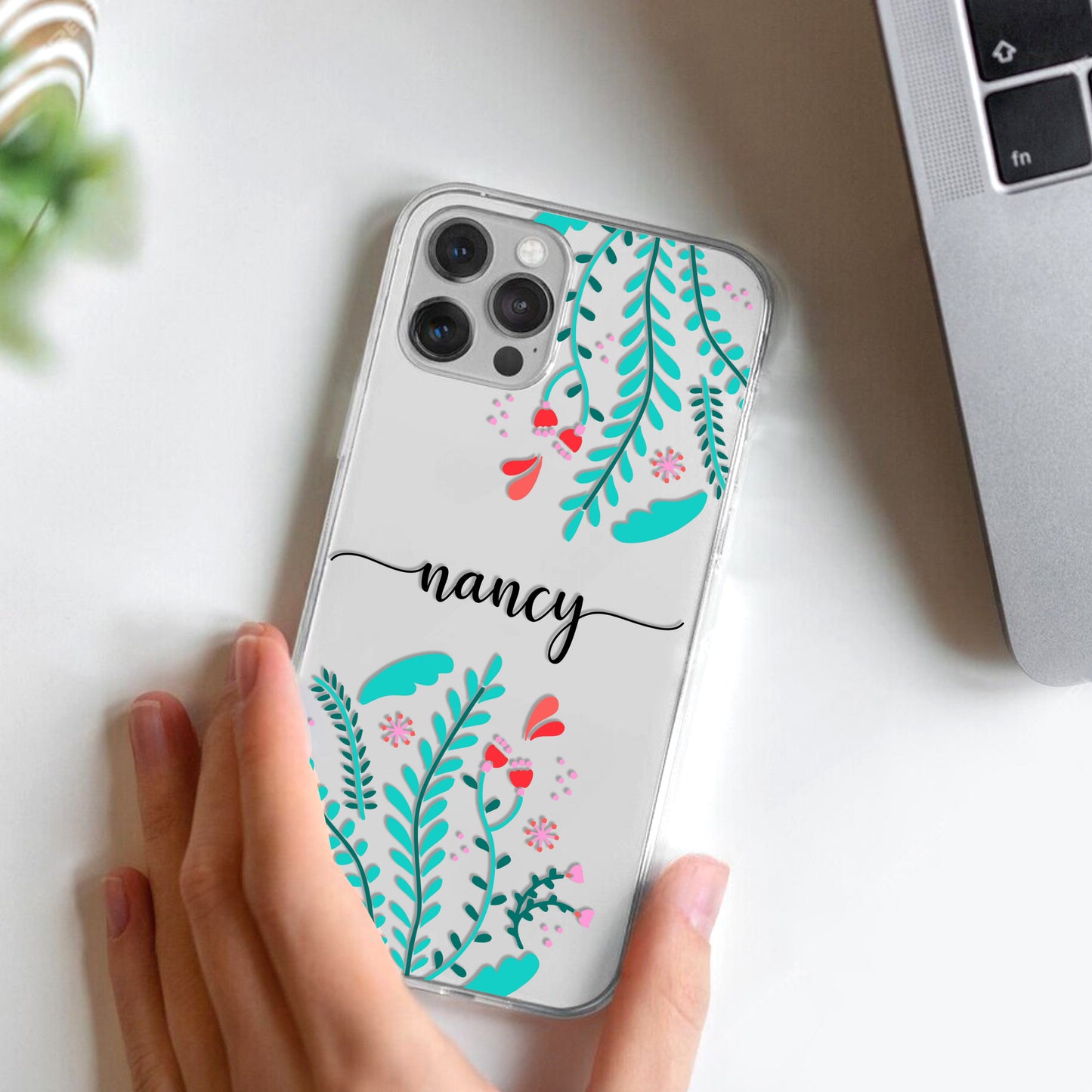 Blue Floral Customize Transparent Silicon Case For iQOO