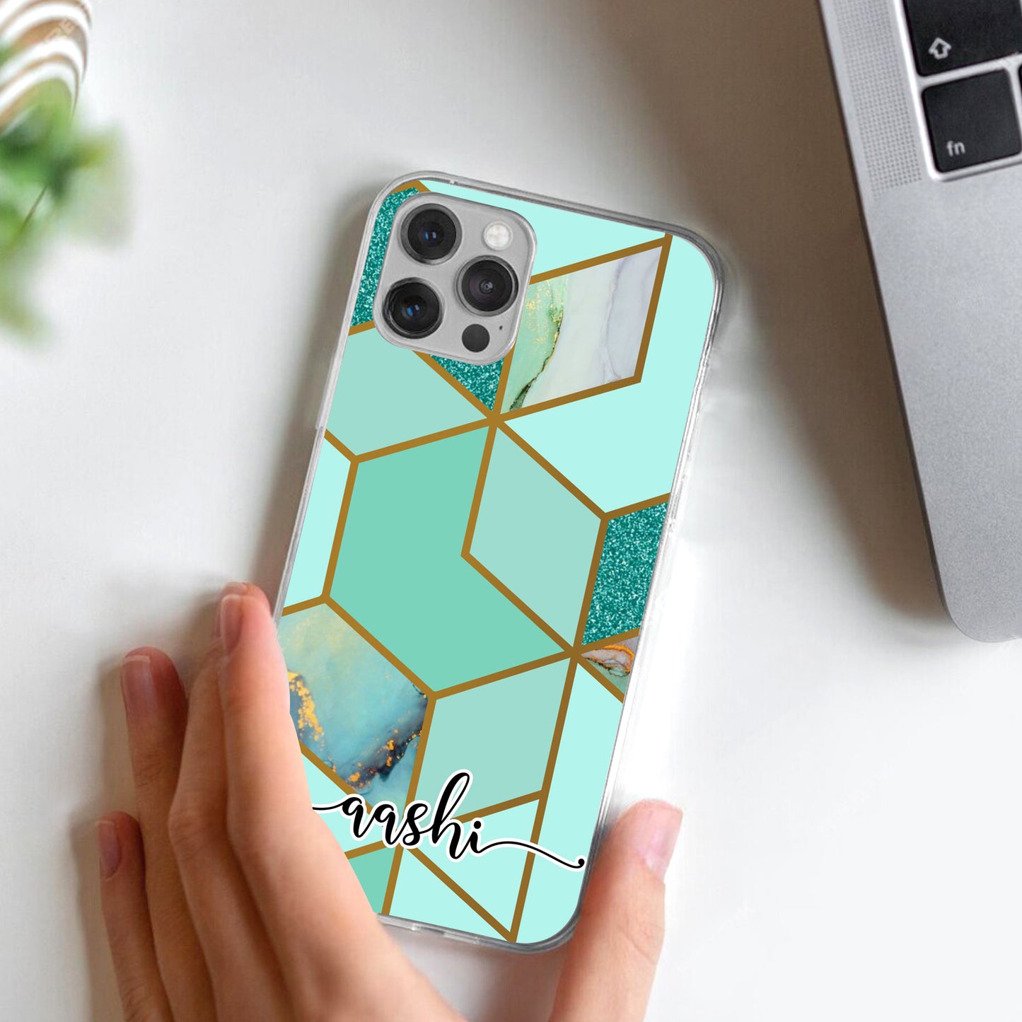 Marble Green Customize Transparent Silicon Case For iQOO