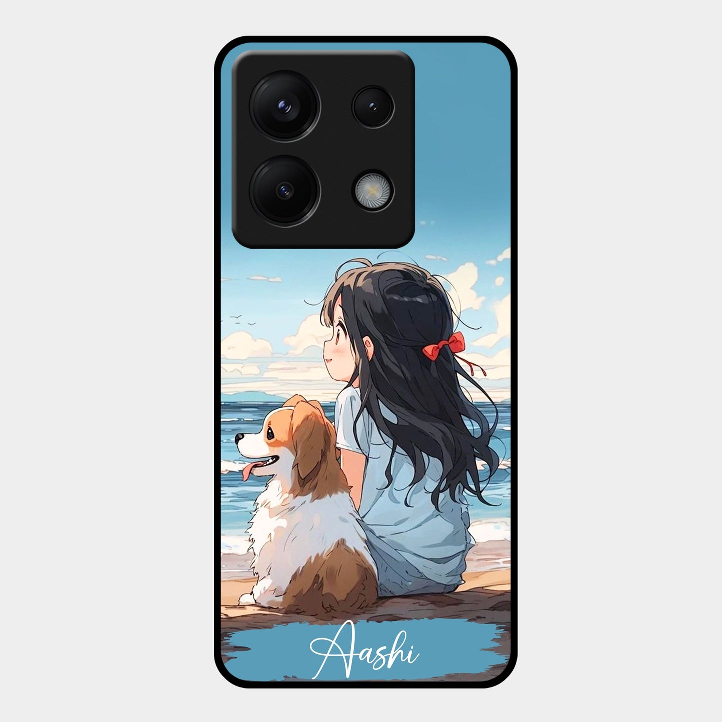 Girl With Dog Glossy Metal Case Cover For Redmi