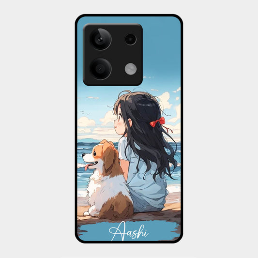 Girl With Dog Glossy Metal Case Cover For Redmi