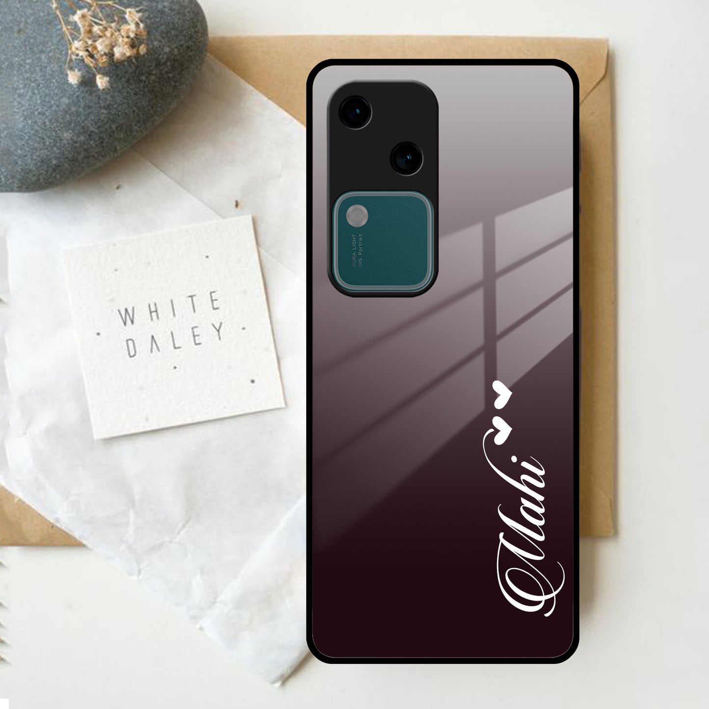 Customize Name Gradient Glass Case Cover Grey For Vivo