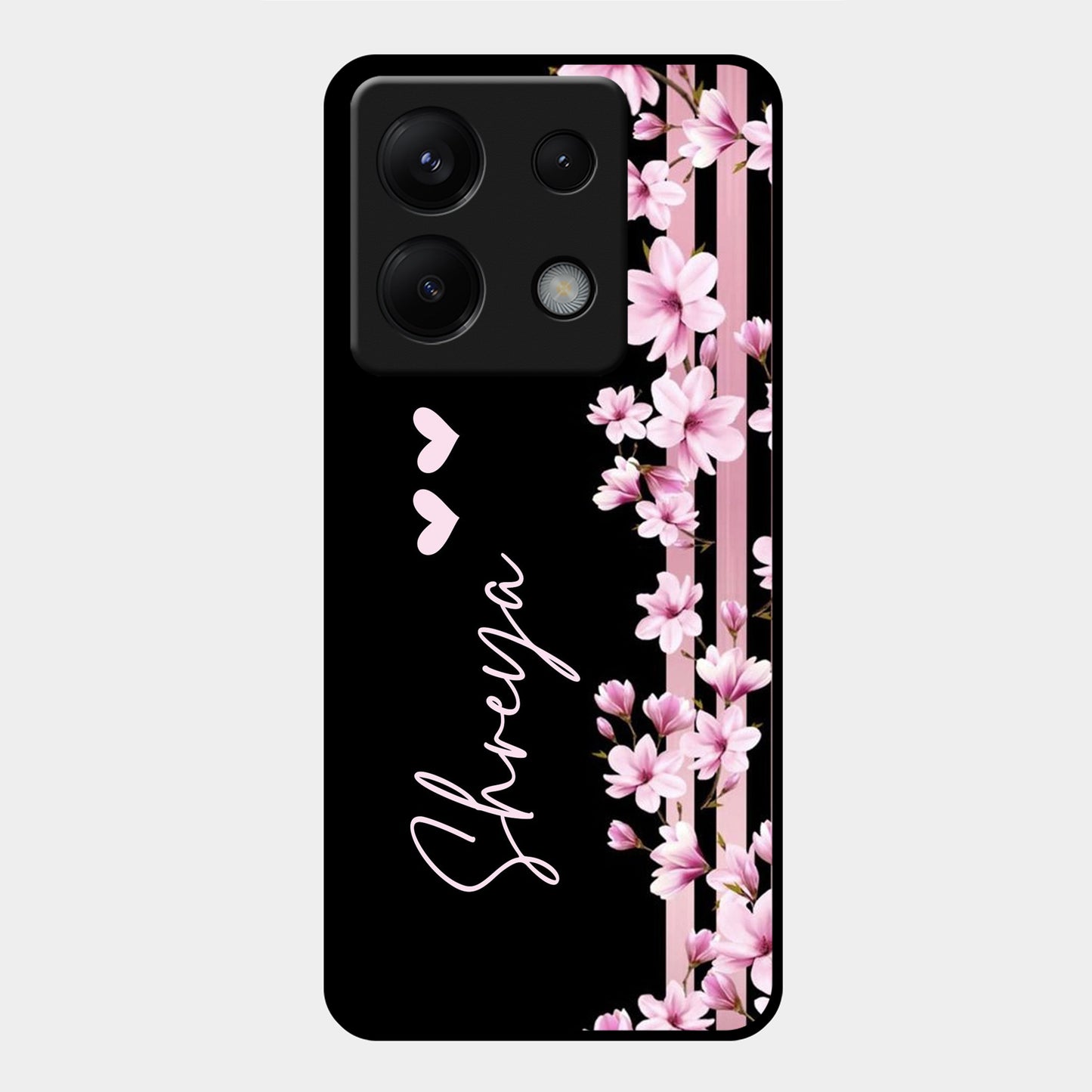 Pink Floral Glossy Metal Case Cover For Redmi