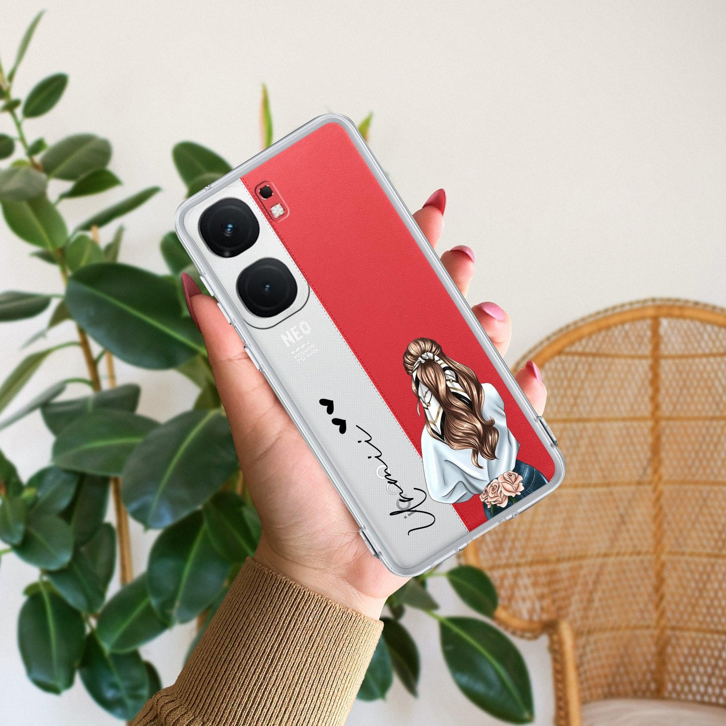 Girl With Flower Customize Transparent Silicon Case For iQOO - ShopOnCliQ