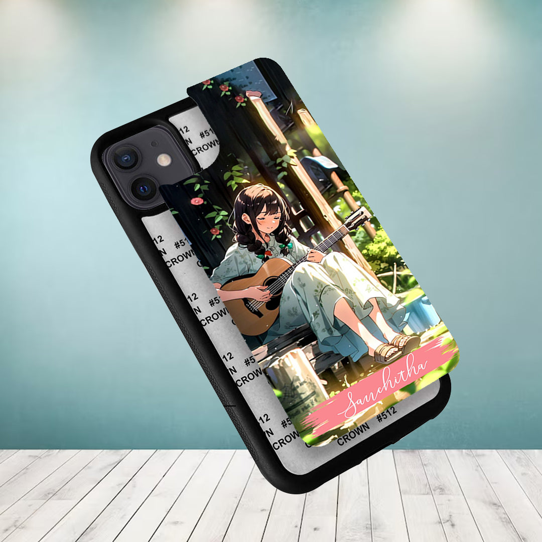 Guitar Girl Glossy Metal Case Cover For iPhone