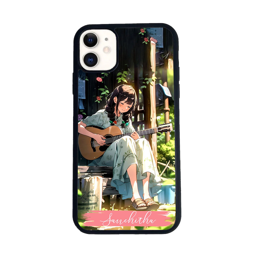 Guitar Girl Glossy Metal Case Cover For iPhone