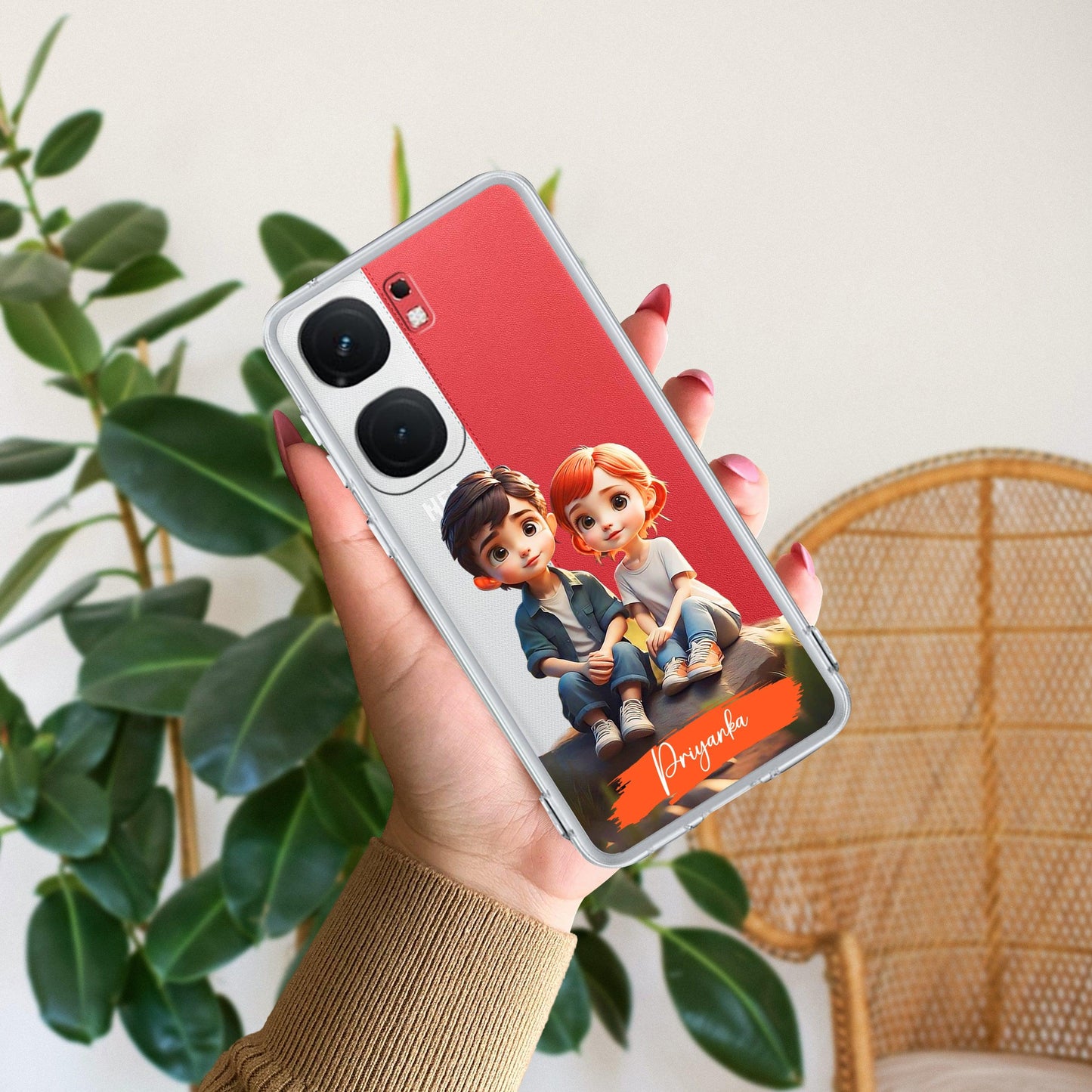 Cute Love Couple Customize Transparent Silicon Case For iQOO - ShopOnCliQ