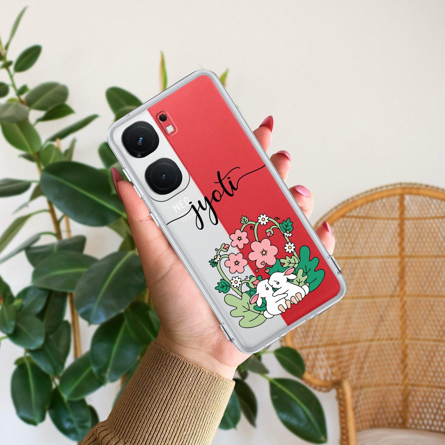 Cute Bunny Customize Transparent Silicon Case V2 For iQOO - ShopOnCliQ