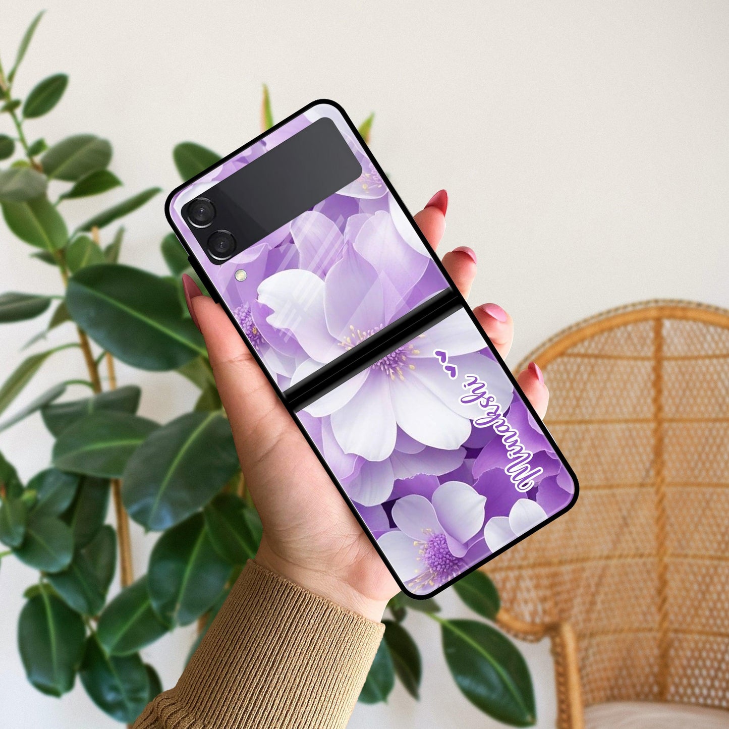 Awesome Purple Floral Glossy Customised Metal Case Cover For Samsung