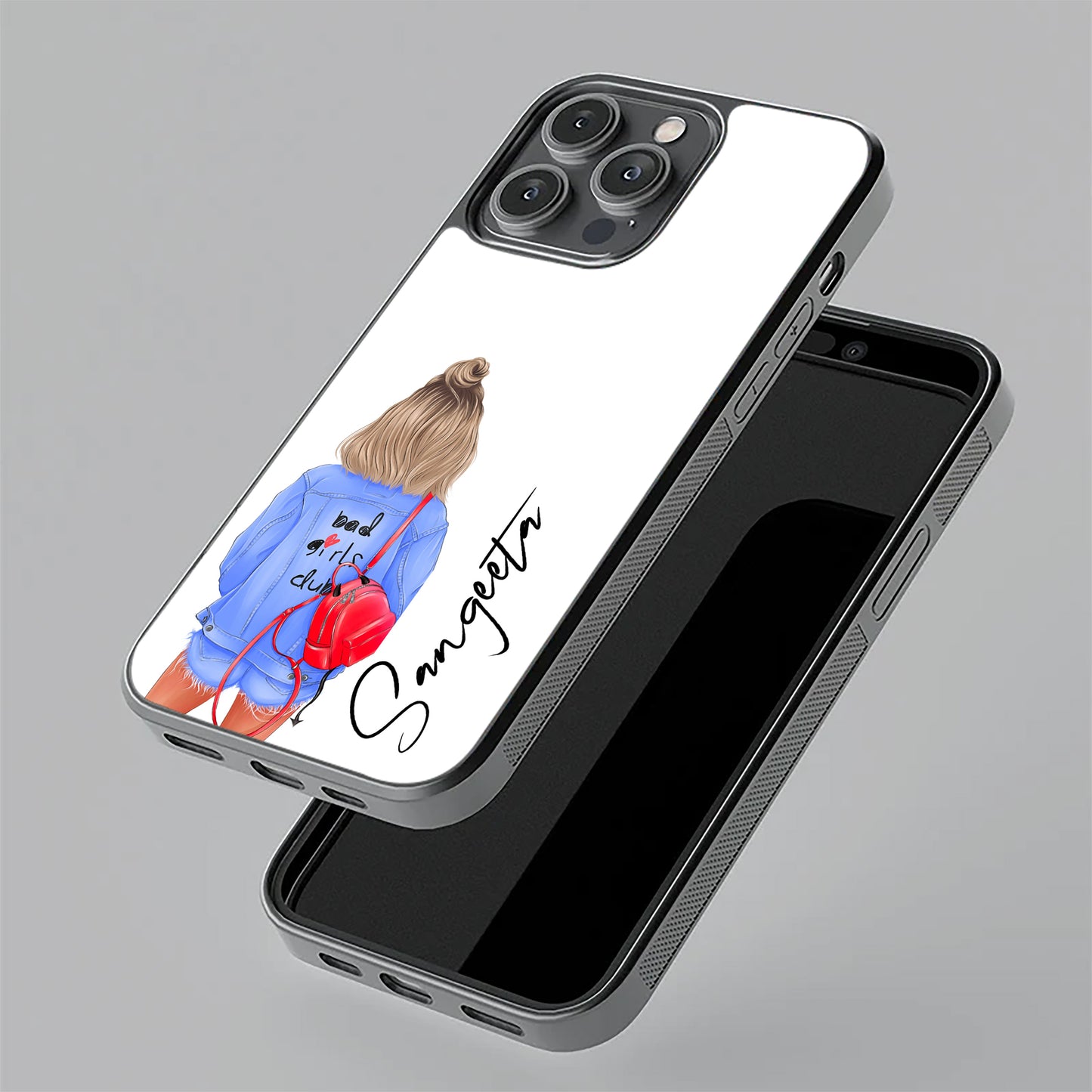 Bag Girl Customize Name Glass Case For OnePlus