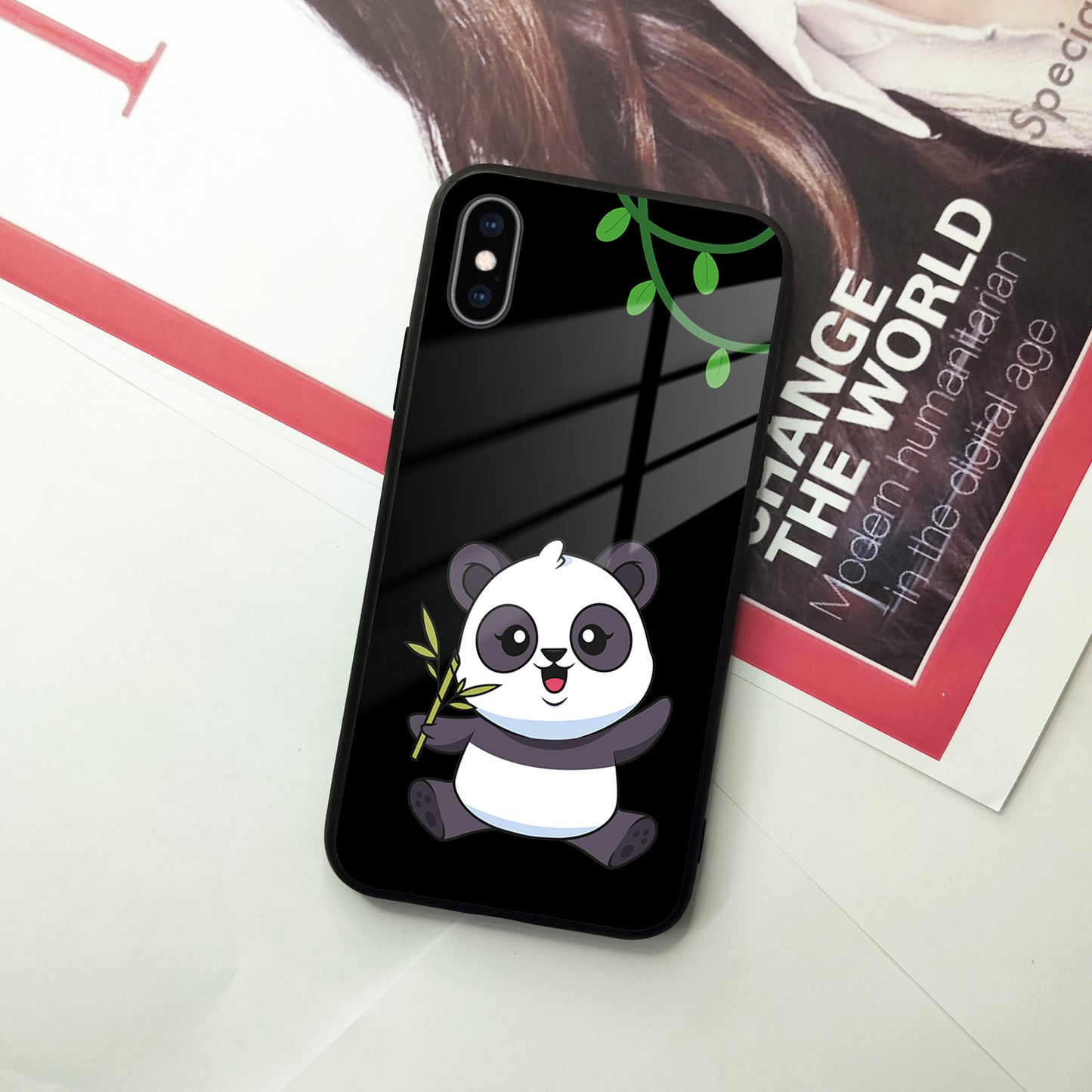 Black Panda Glass Phone Case For iPhone