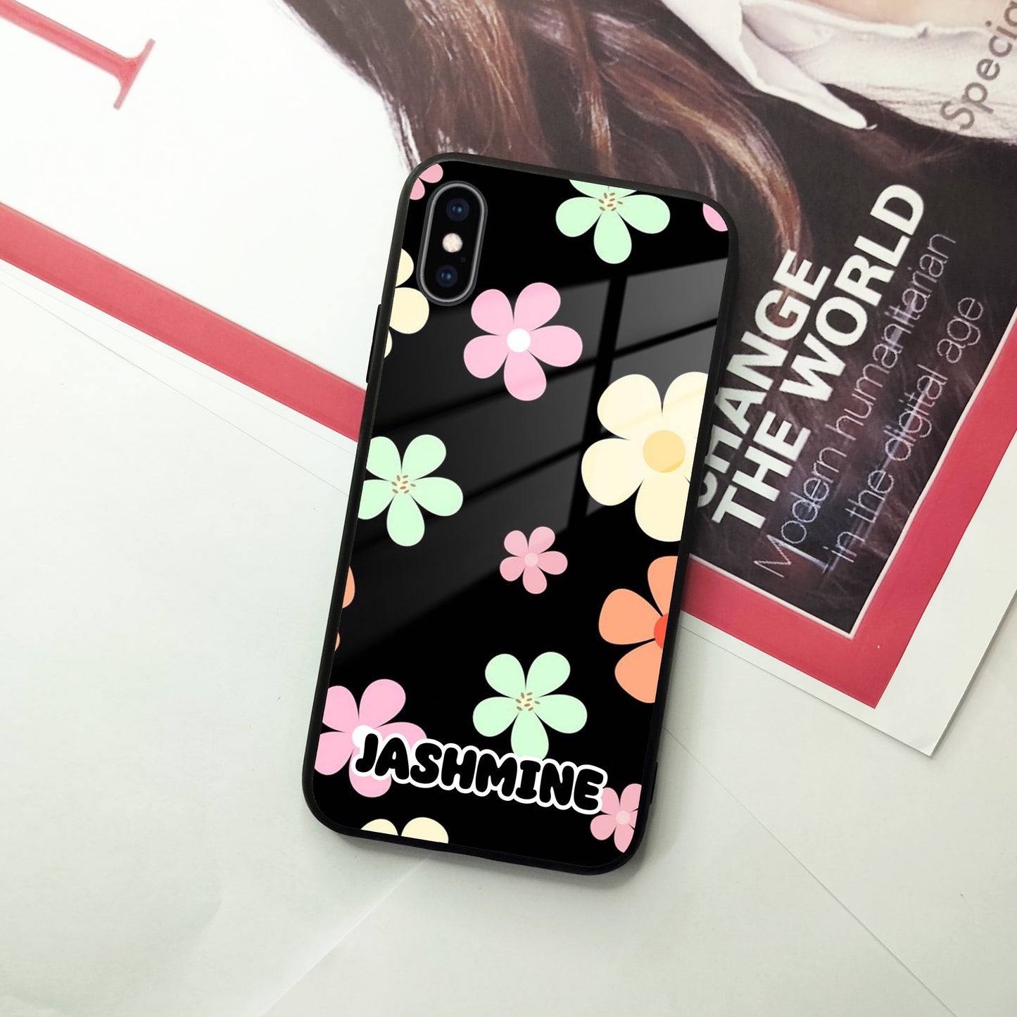 Colorfull  Daisy Floral Glass Case Cover For iPhone