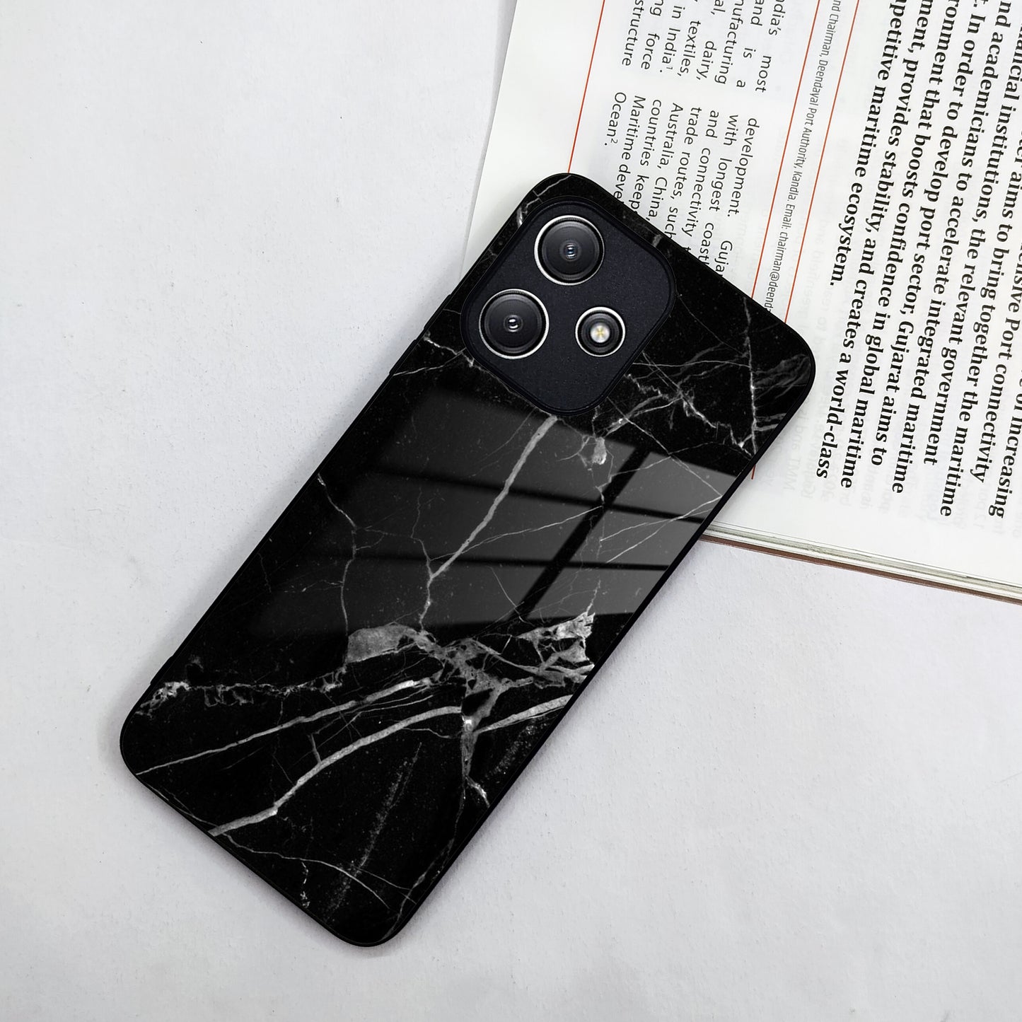Black Marble Patter Glass Case Cover for Poco