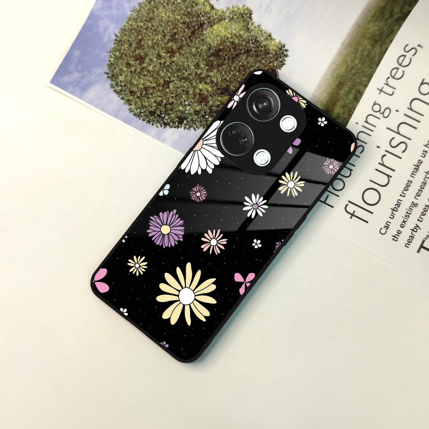 Seamless Floral Print Glass Case Cover For OnePlus