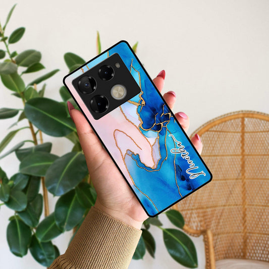 Blue Marble Glossy Metal Case Cover For Infinix - ShopOnCliQ