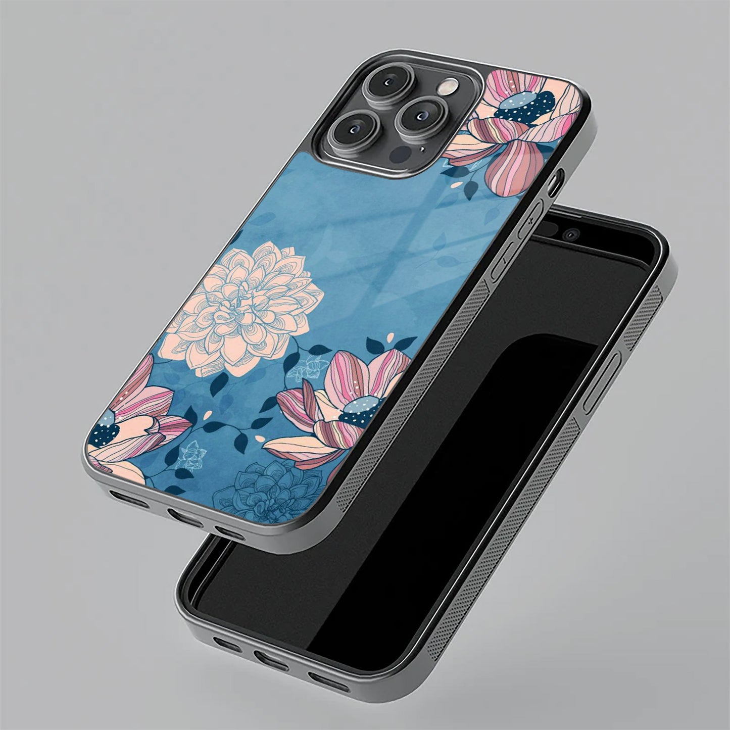 Blue Flower Glass Case Cover For Motorola