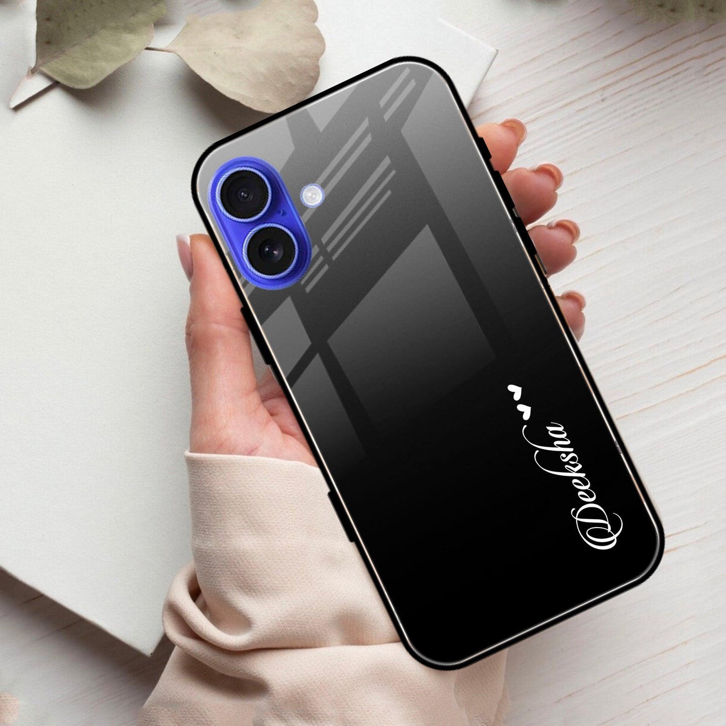 Customize Name Gradient Glass Case Cover Black For iPhone