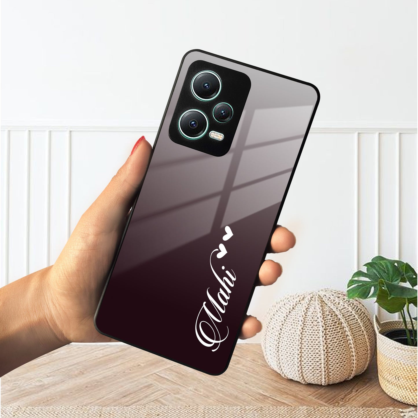 Customize Name Gradient Glass Case Cover Red Wine For Poco ShopOnCliQ