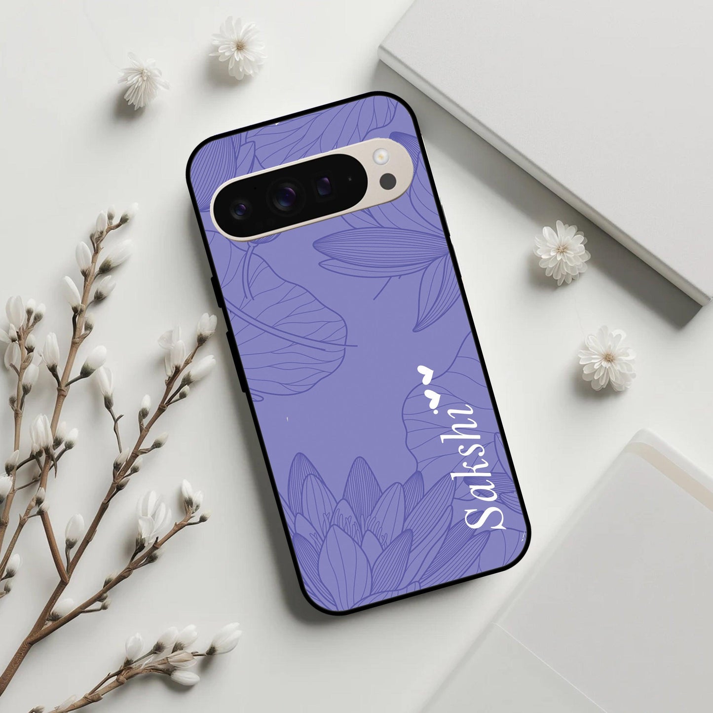 Customized luxury Purple leaves Glossy Metal Case Cover For Google