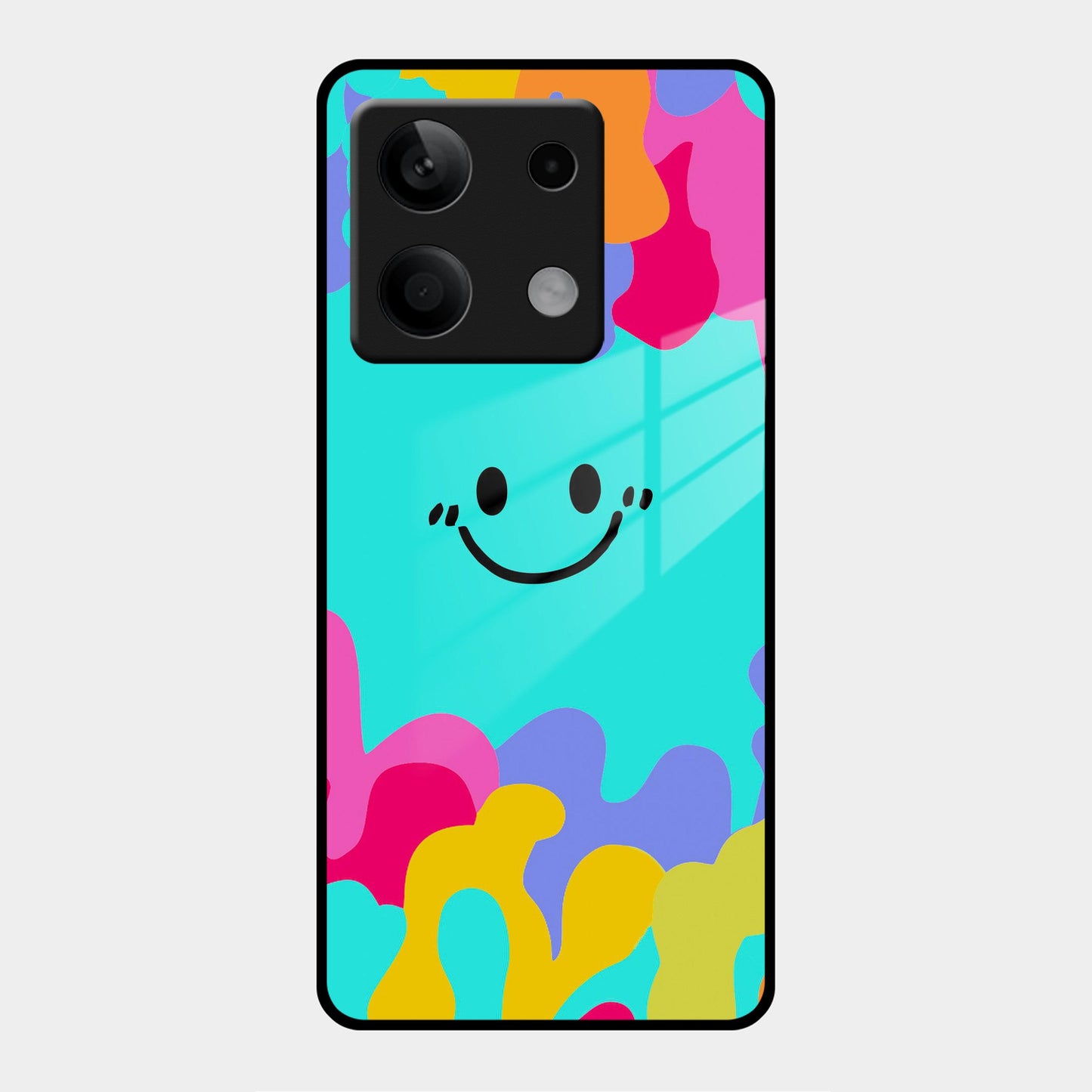 Cute Blue Smiley Multicolor Glass Case For Poco