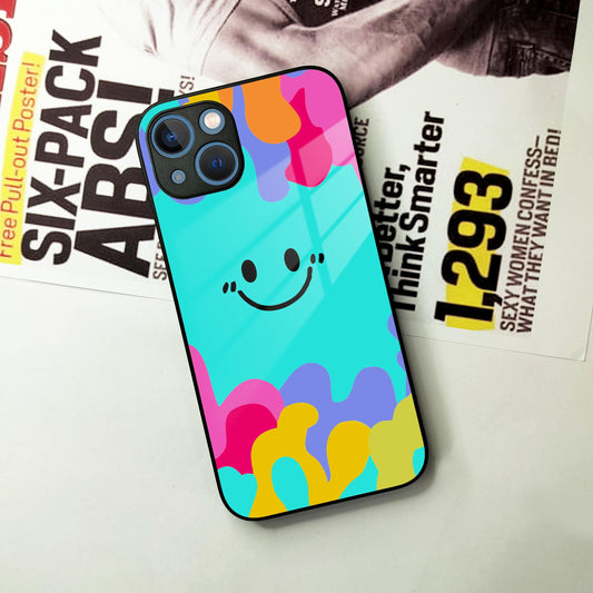 Cute Blue Smiley Multicolor Glass Case For iPhone - ShopOnCliQ