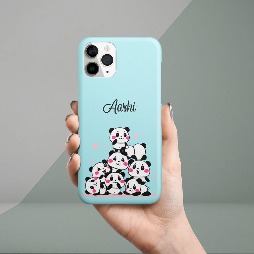Cute Panda Customized Name Slim Phone Case Cover (Sea Blue) For iPhone