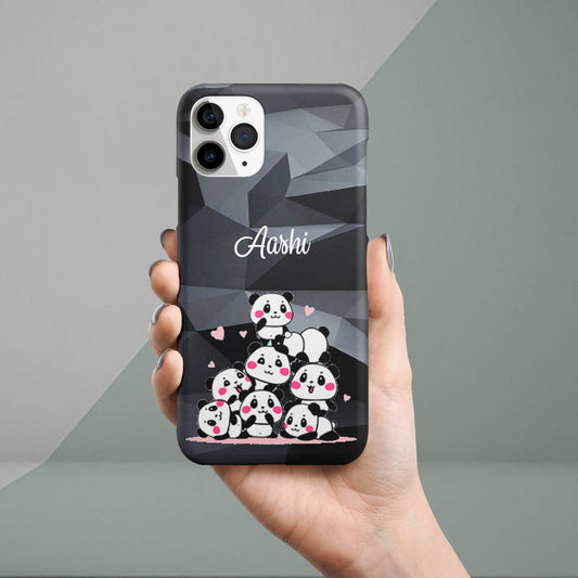 Cute Panda Customized Name Slim Phone Case Cover (Black) For iPhone