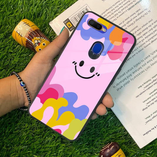 Cute Pink Smiley Multicolor Glass Case For Oppo