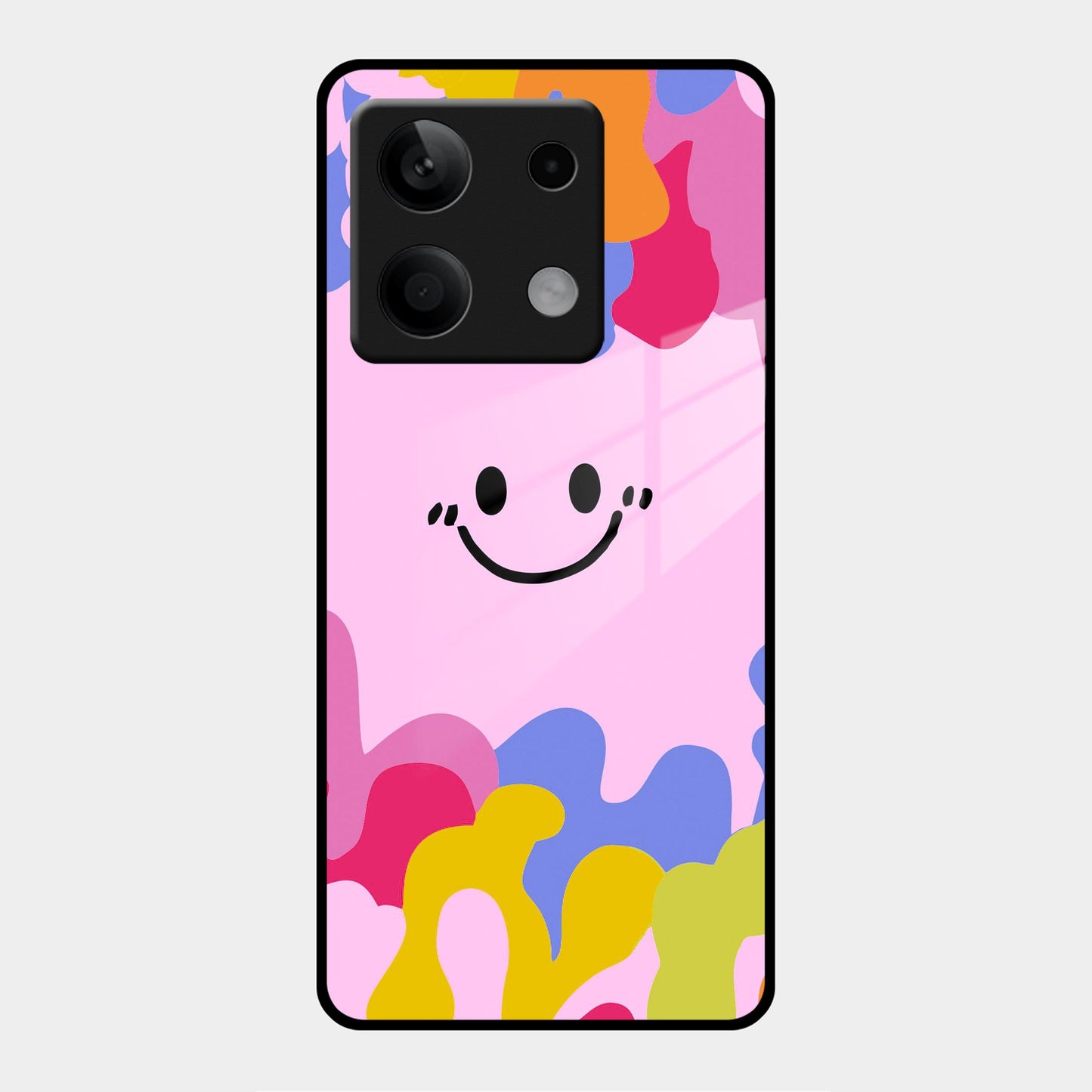 Cute Pink Smiley Multicolor Glass Case For Poco