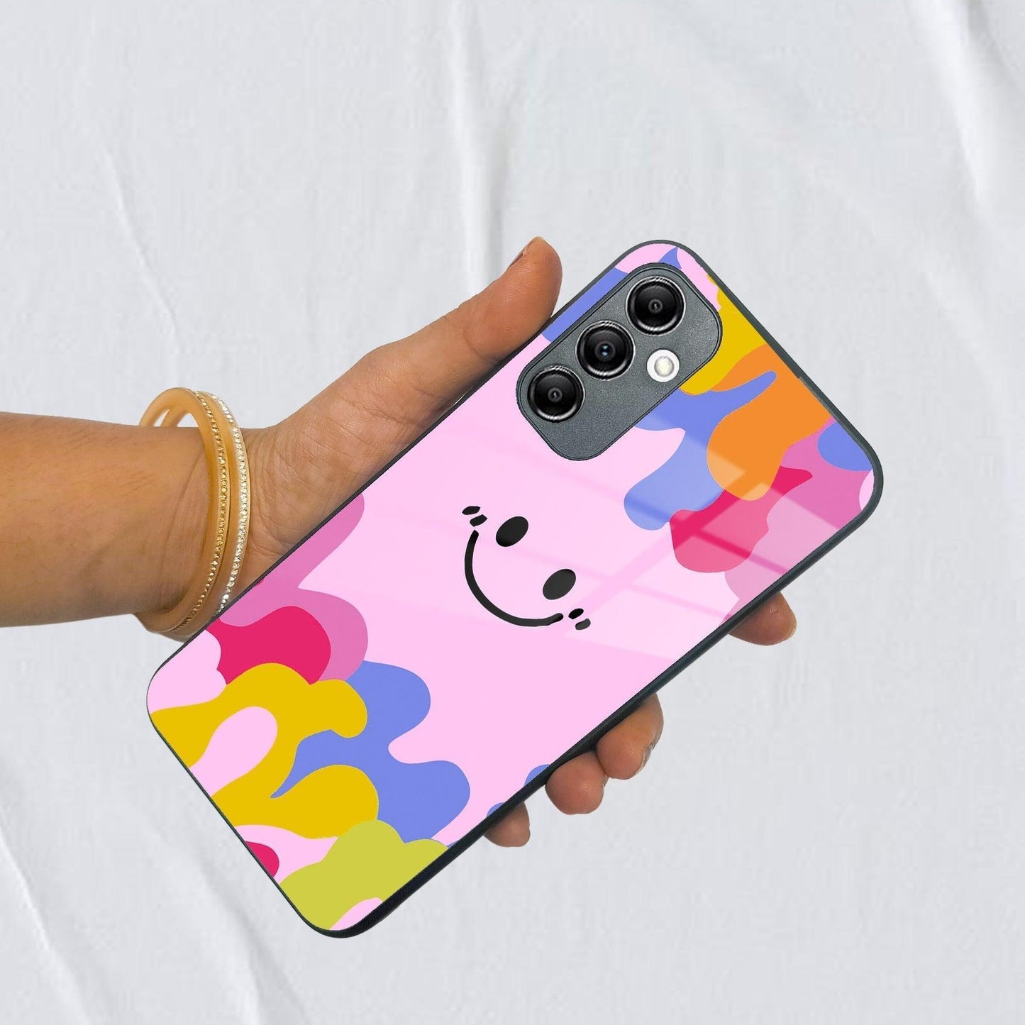 Cute Pink Smiley Multicolor Glass Case For Samsung