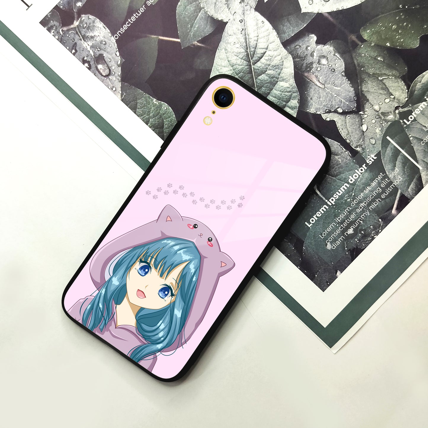 Purple Aesthetic Girl With Cat Phone Glass Case Cover For iPhone