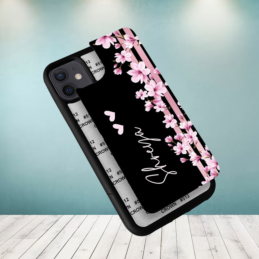 Pink Floral Glossy Metal Case Cover For iPhone