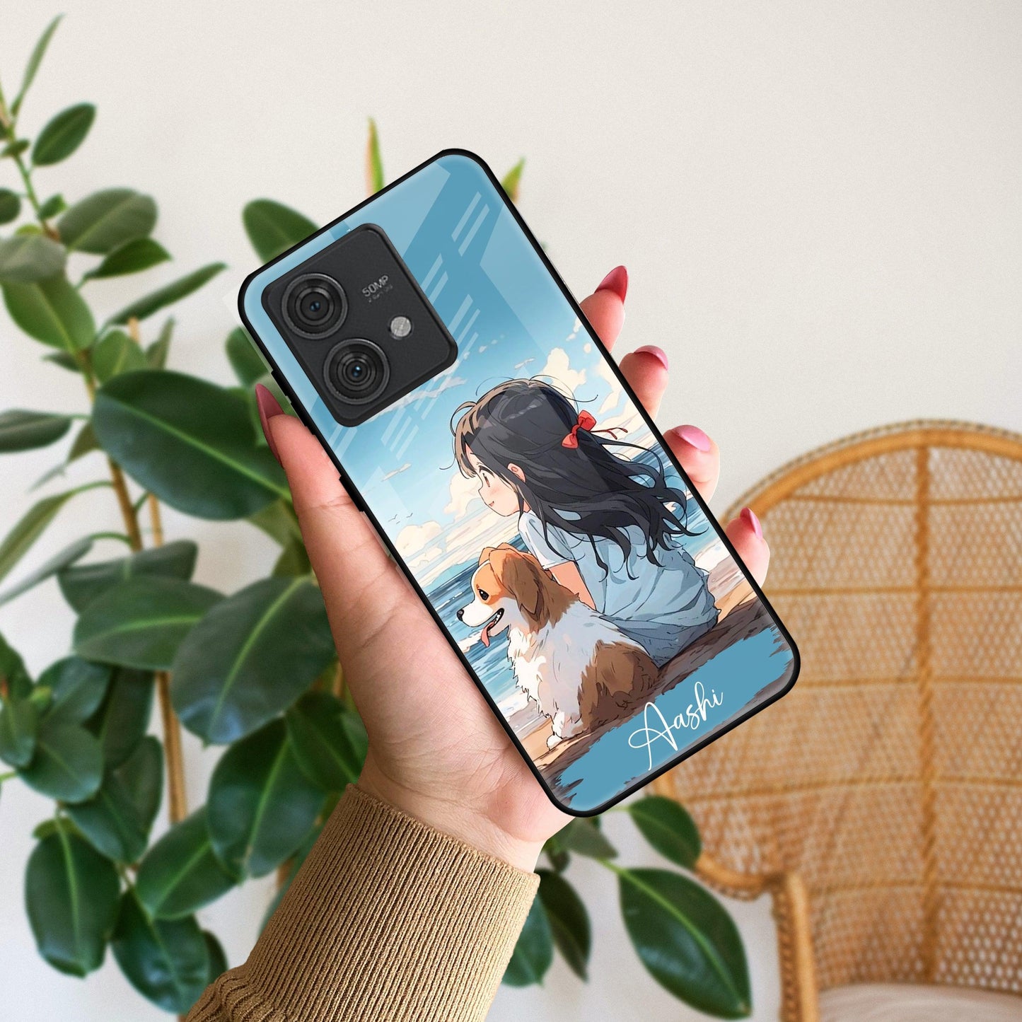 Girl With Dog Glossy Metal Case Cover For Motorola