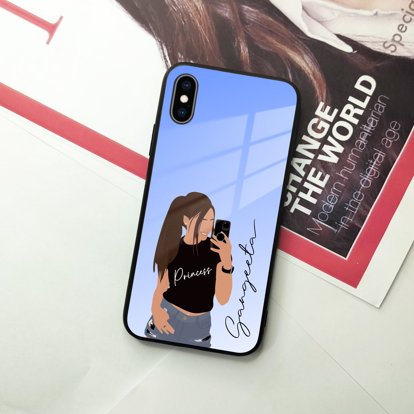 Mobile Girl  Glass Case Cover For iPhone