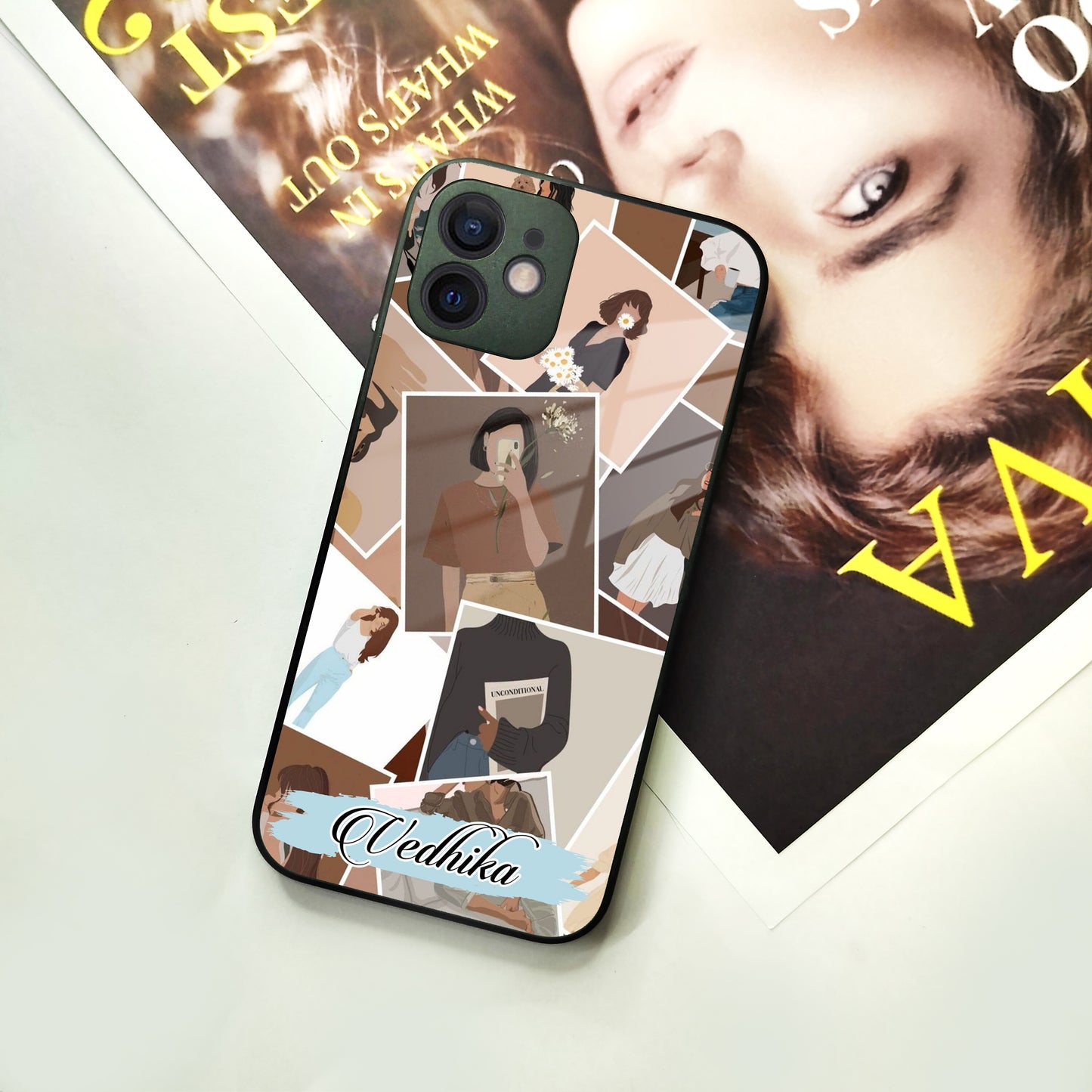 Selfie  Girl Collage Glass Case Cover For iPhone