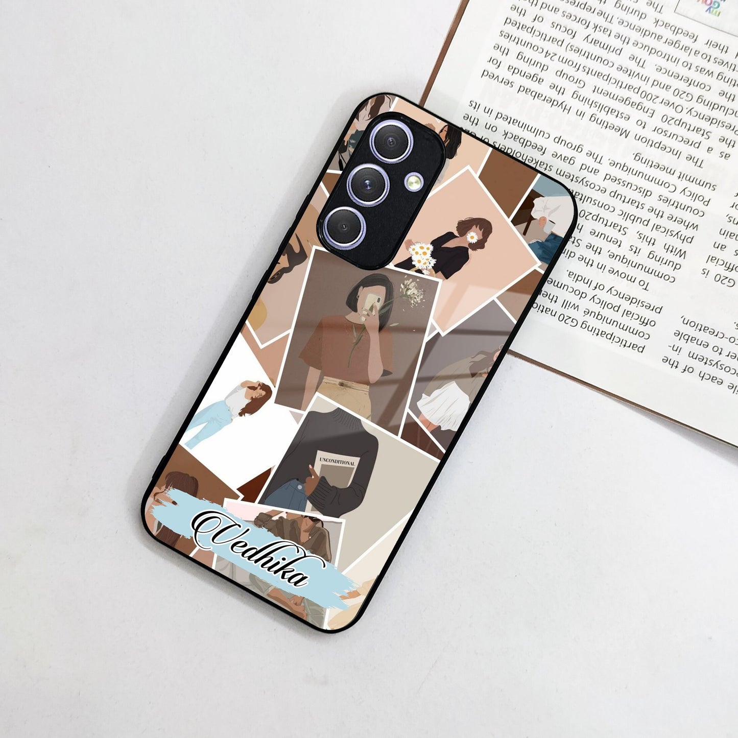 Selfie Girl Collage Glass Case Cover For Samsung