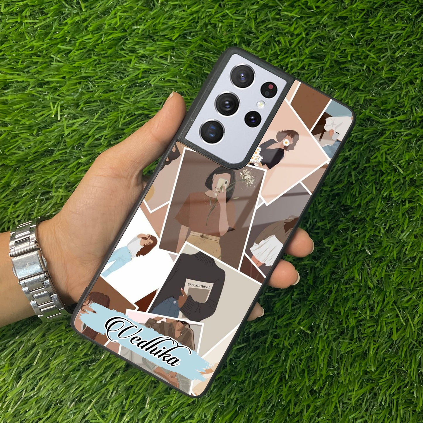 Selfie Girl Collage Glass Case Cover For Samsung