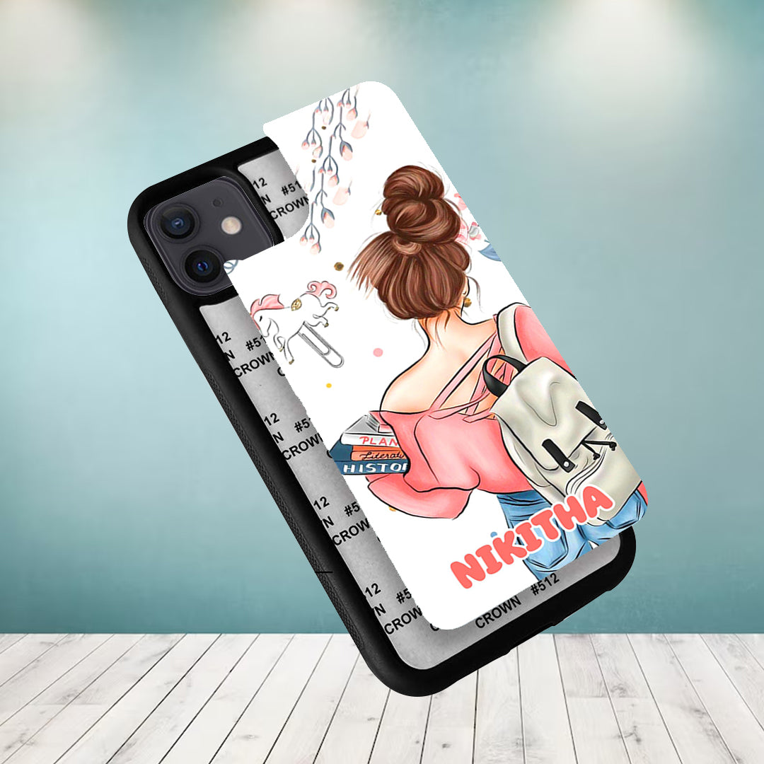 Girl With Book Glossy Metal Case Cover For iPhone