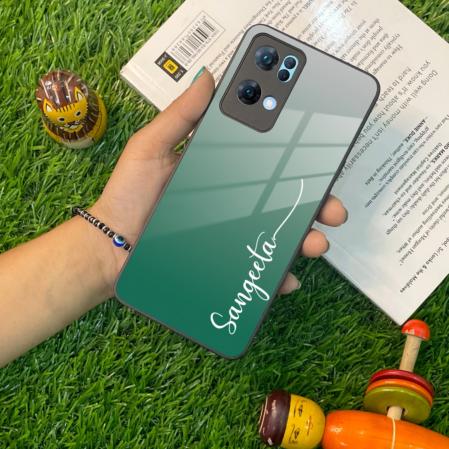 Customize Name Gradient Glass Case Cover Green For Oppo