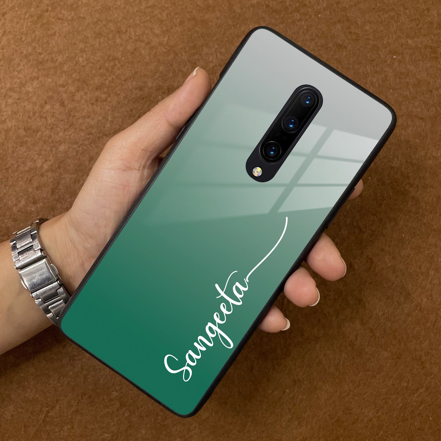 Customize Name Gradient Glass Case Cover Green For OnePlus