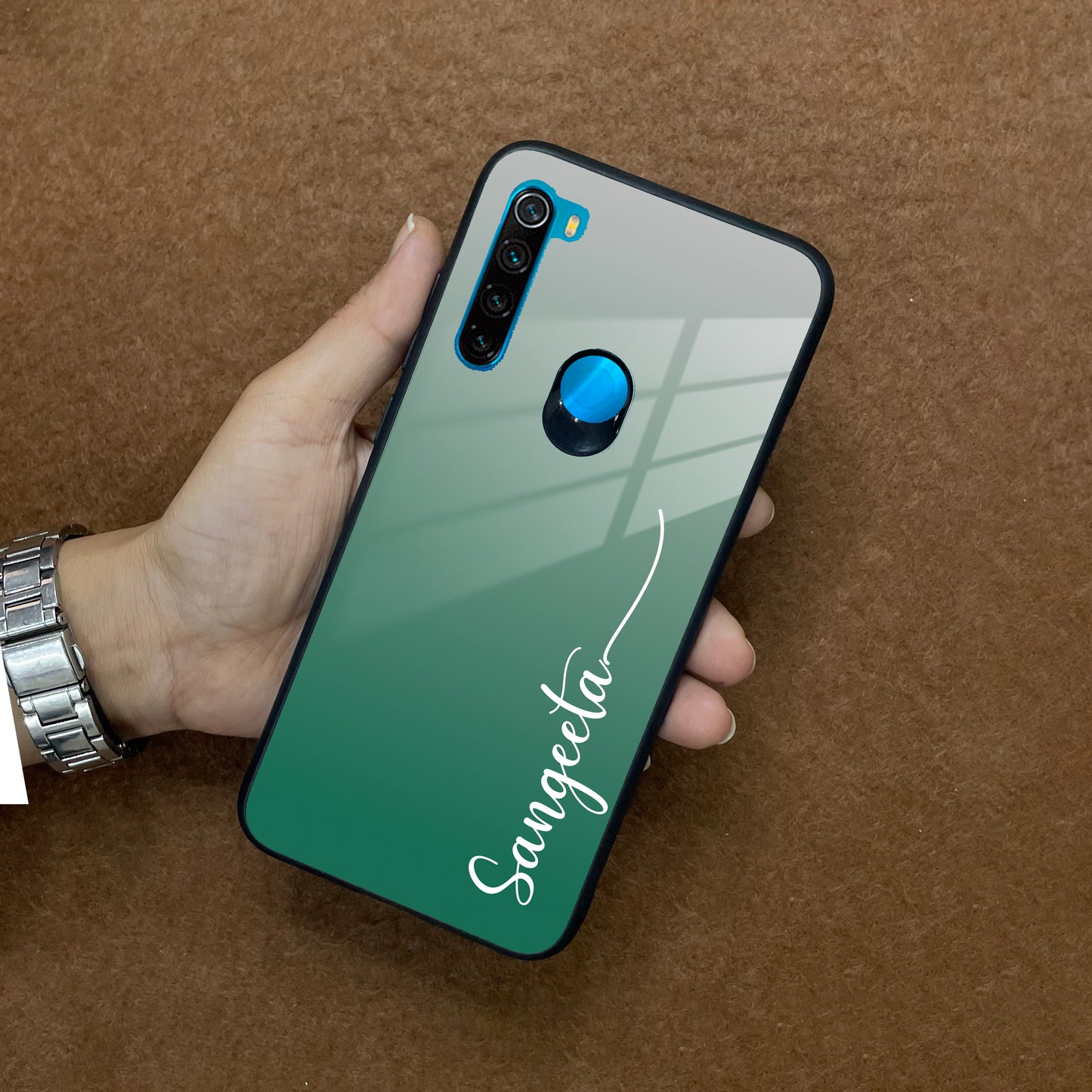 Customize Name Gradient Glass Case Cover Green For Redmi/Xiaomi