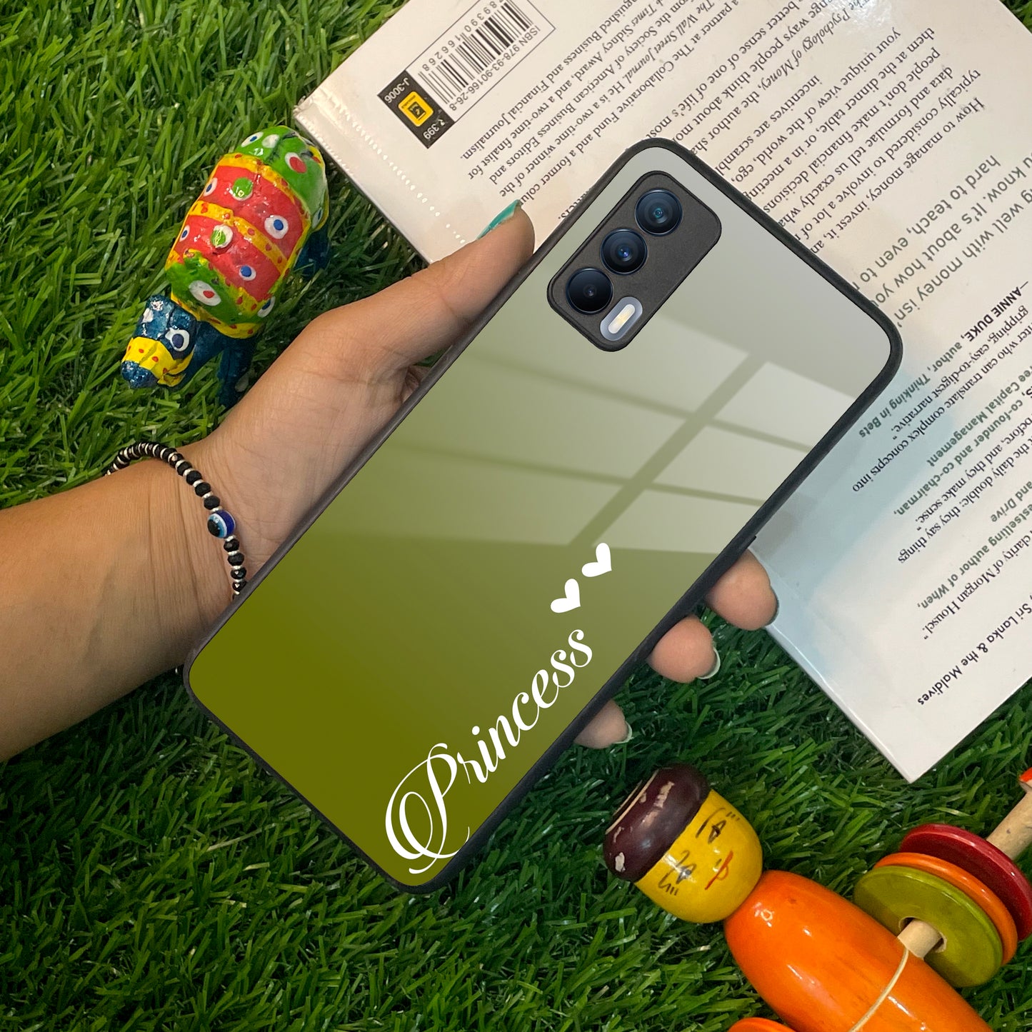 Customize Name Gradient Glass Case Cover Mint Green For Realme/Narzo