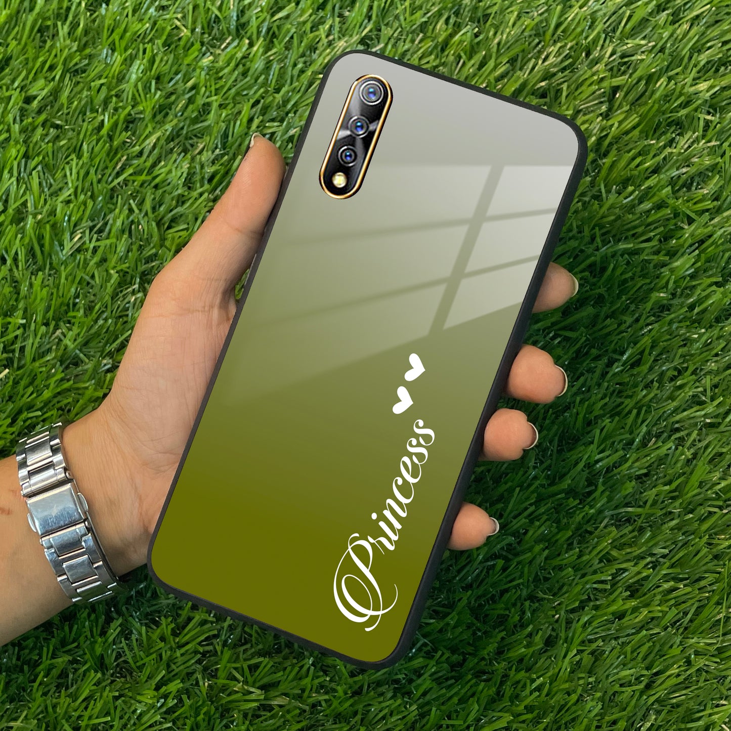Customize Name Gradient Glass Case Cover Mint Green For Vivo