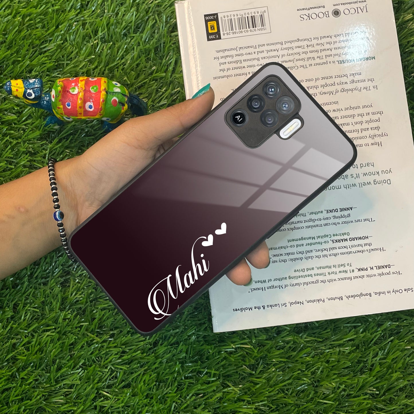 Customize Name Gradient Glass Case Cover Grey For Oppo