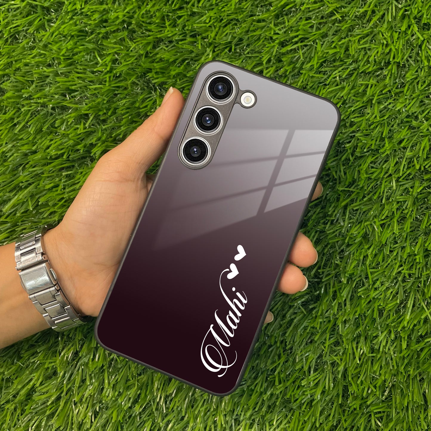 Customize Name Gradient Glass Case Cover Grey For Samsung