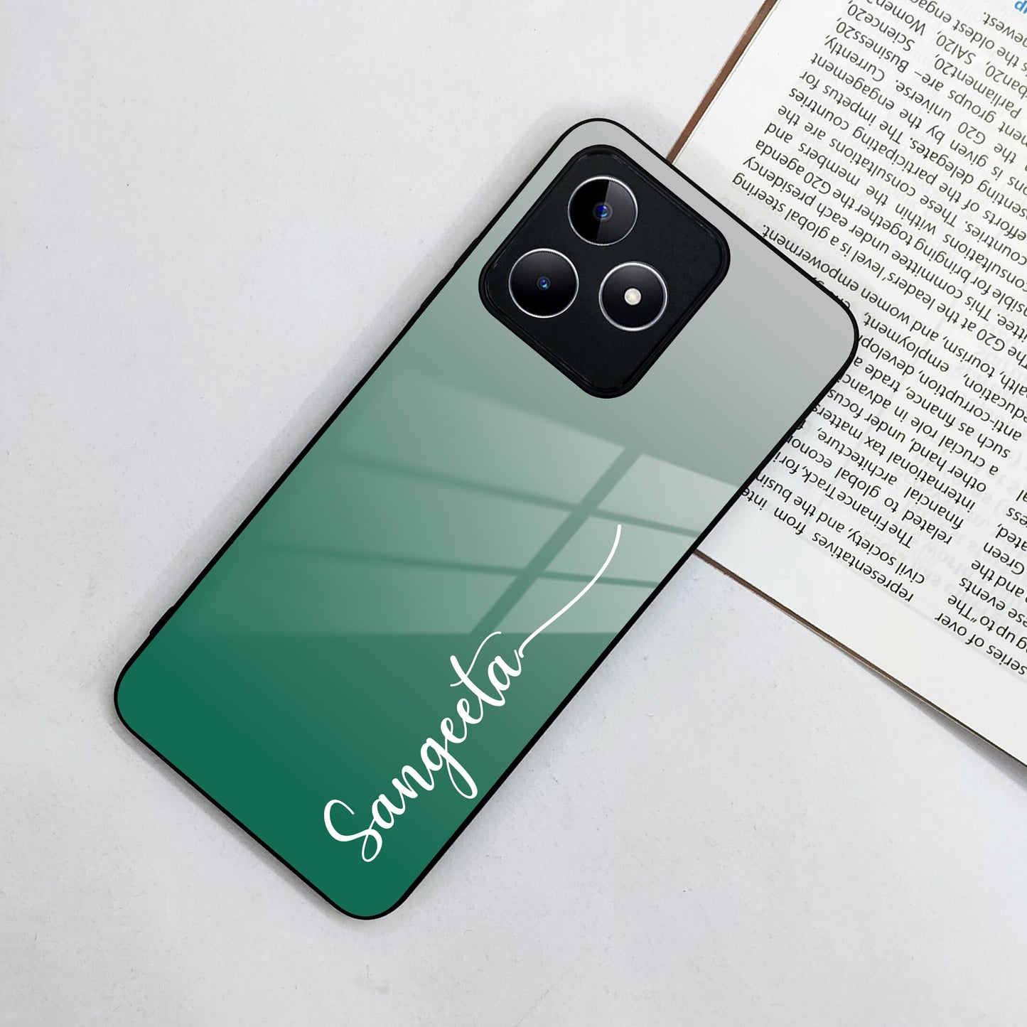 Customize Name Gradient Glass Case Cover Green For Realme/Narzo
