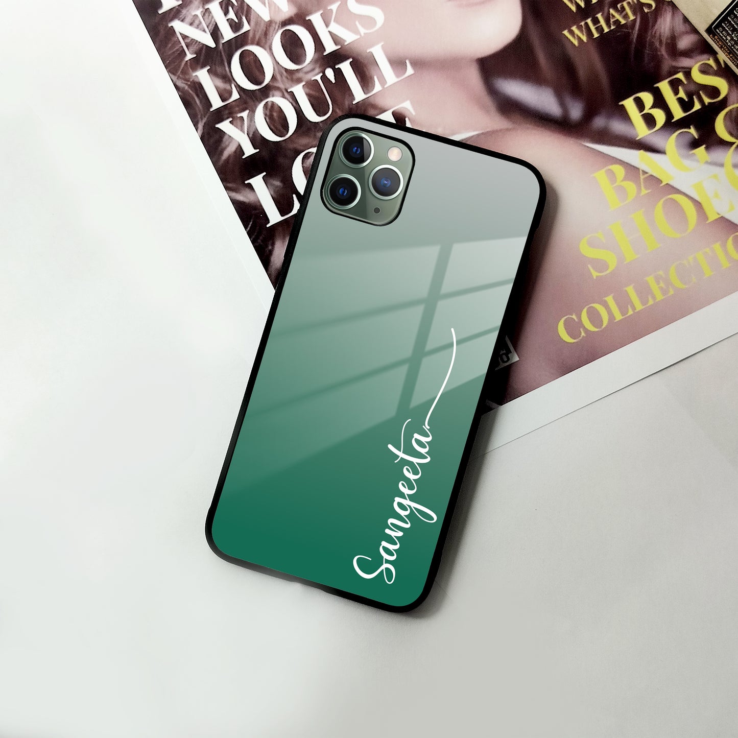 Customize Name Gradient Glass Case Cover Green For iPhone