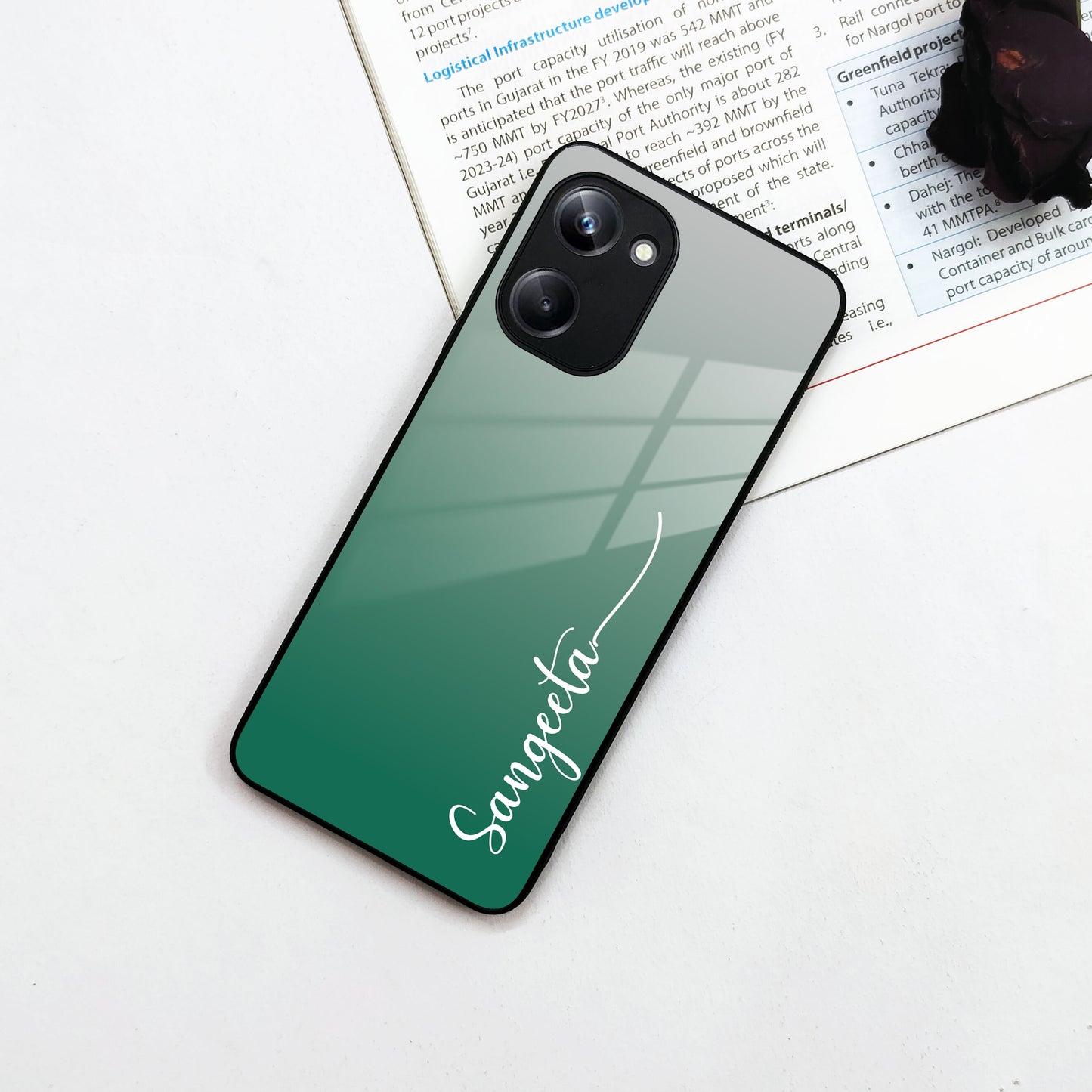 Customize Name Gradient Glass Case Cover Green For Realme/Narzo
