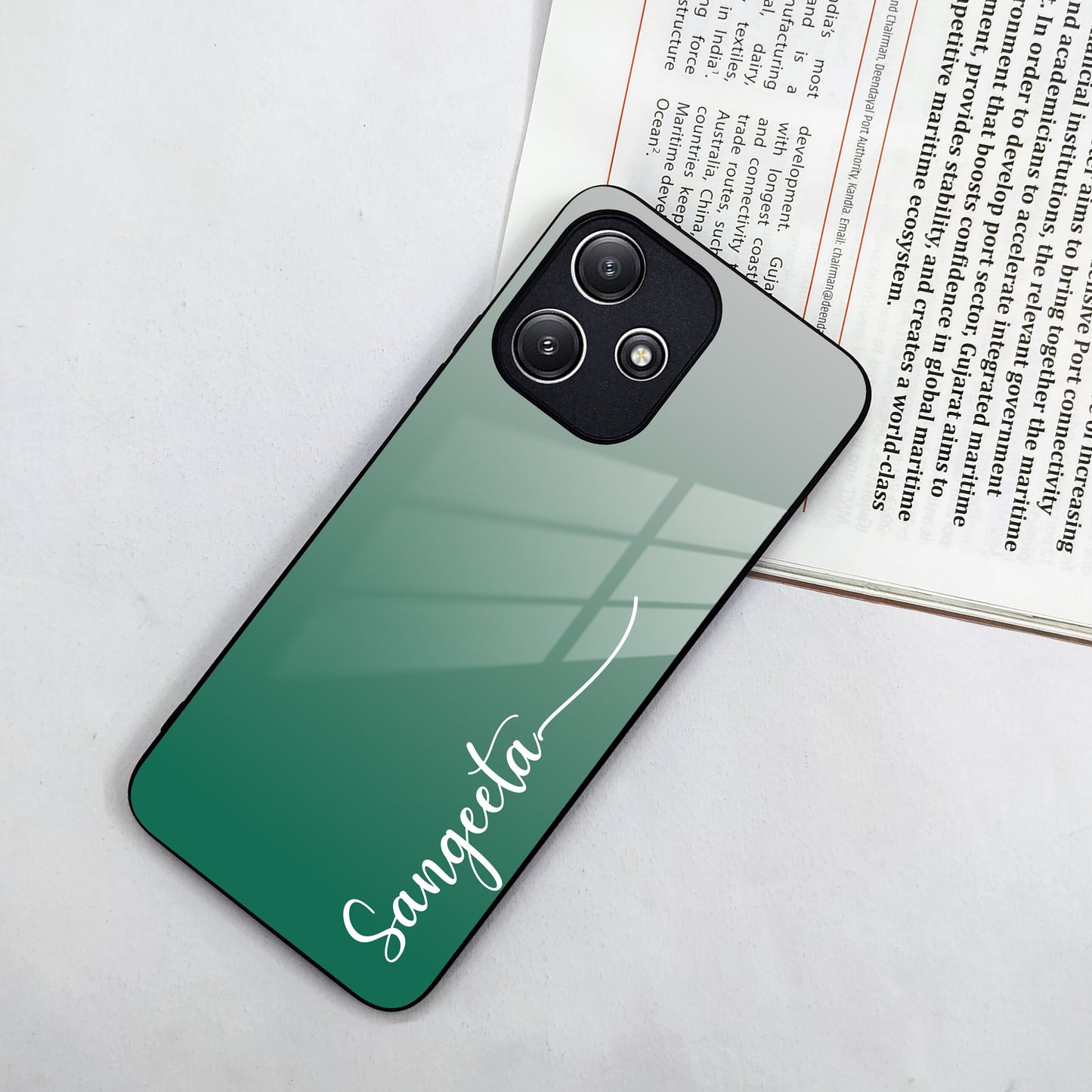Customize Name Gradient Glass Case Cover Green For Poco